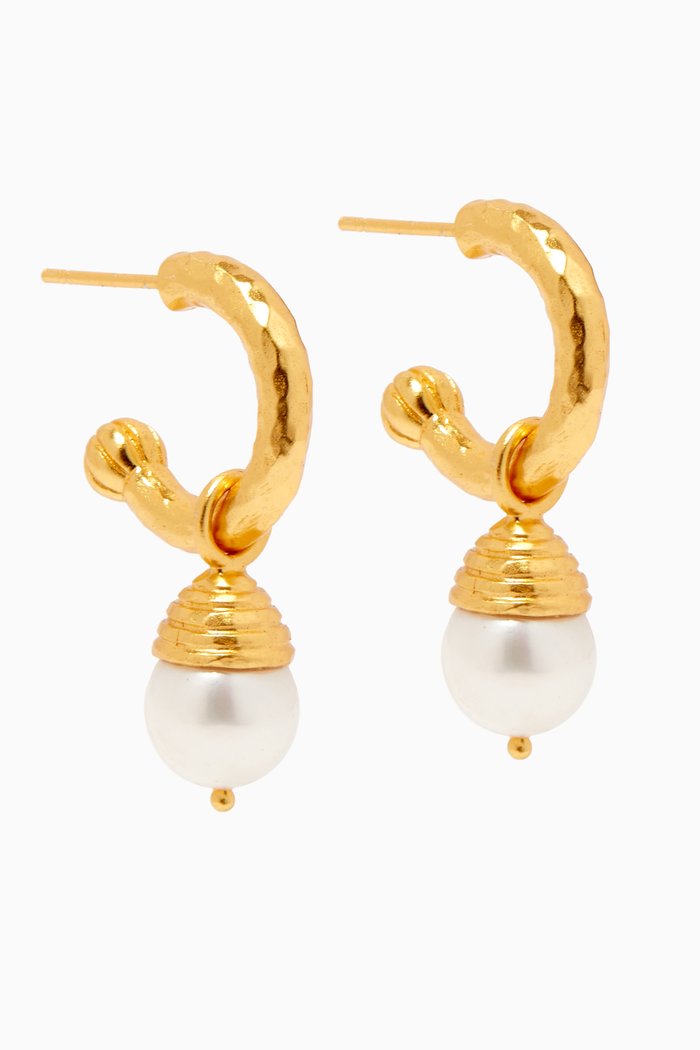 

Nani Drop Stone Earrings in 24kt Gold-plated Brass, White