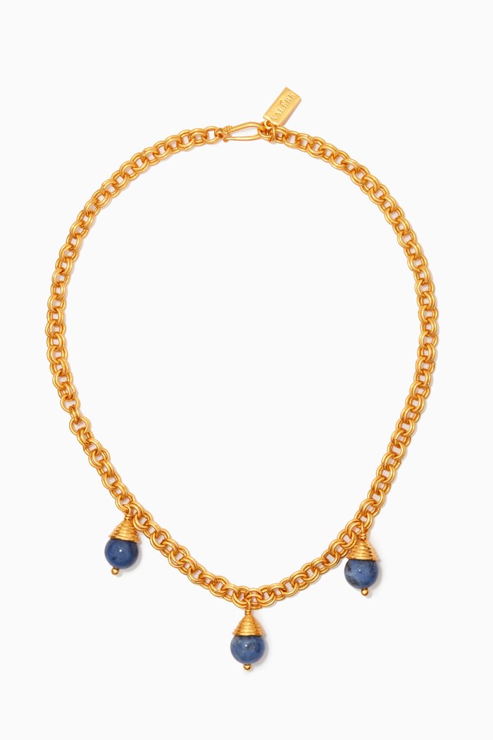 Nani Drop Stone Necklace in 24kt Gold Plating, Blue