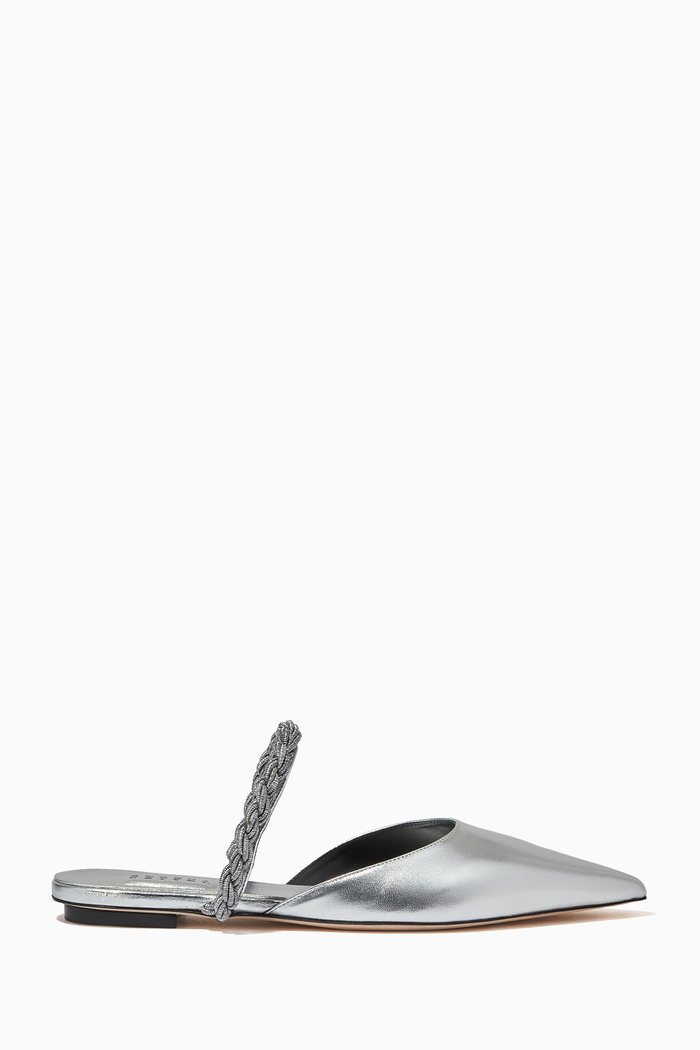 Roxana Flat Sandals in Metallic Nappa, Silver