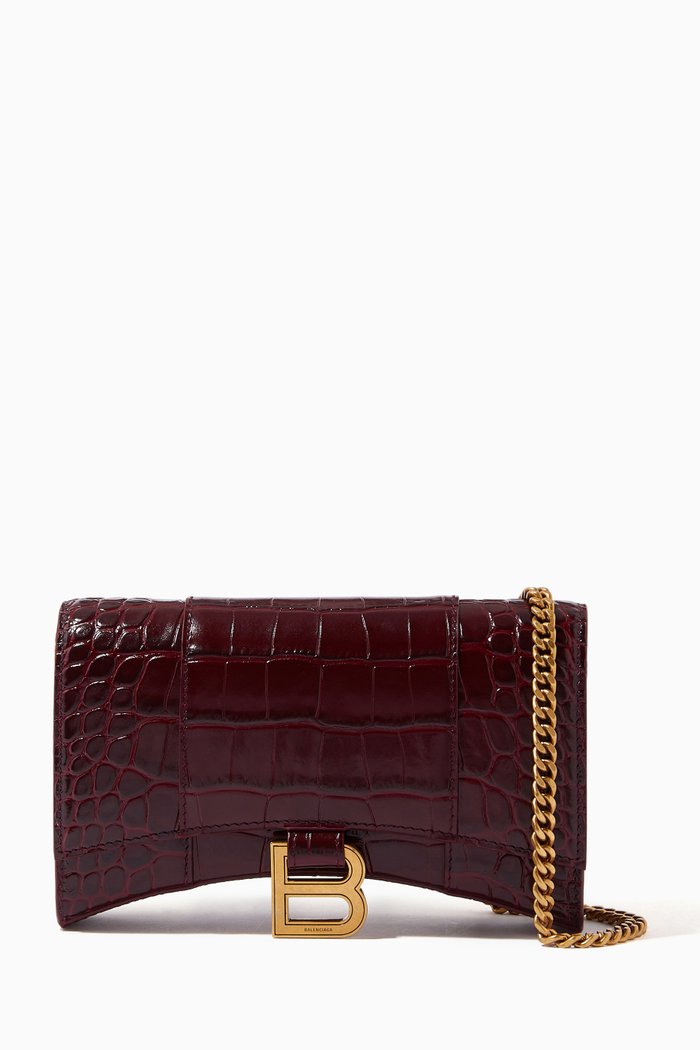 

Hourglass Wallet on Chain in Crocodile Embossed Calfskin, Red