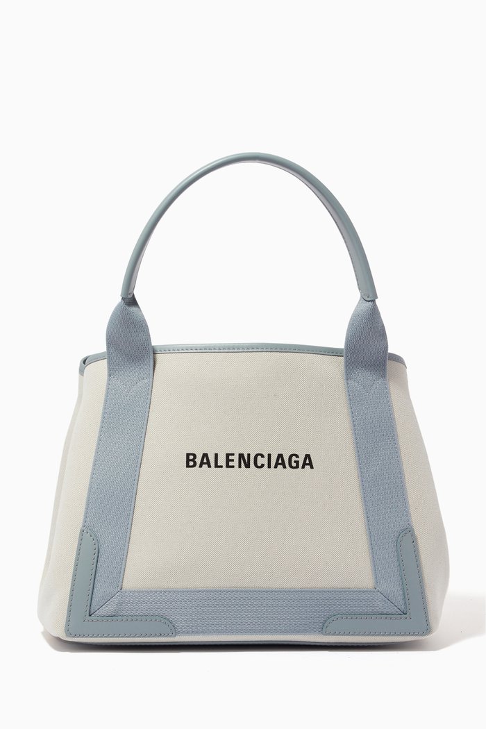 

Cabas S Tote Bag in Organic Cotton Canvas & Calfskin, Blue