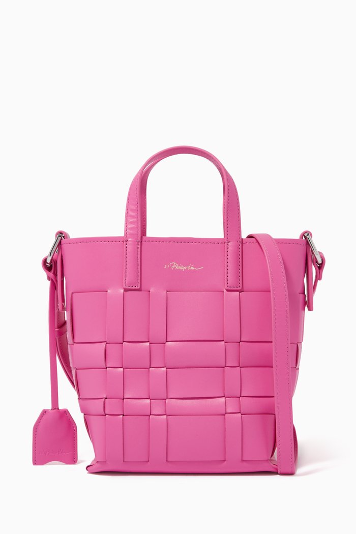

Odita Mini Modern Lattice Bucket Bag in Leather, Pink