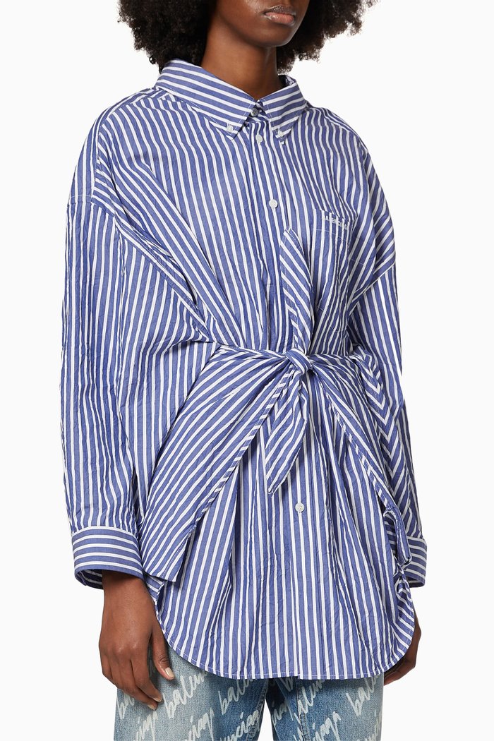

Knotted Shirt in Striped Cotton Poplin, White