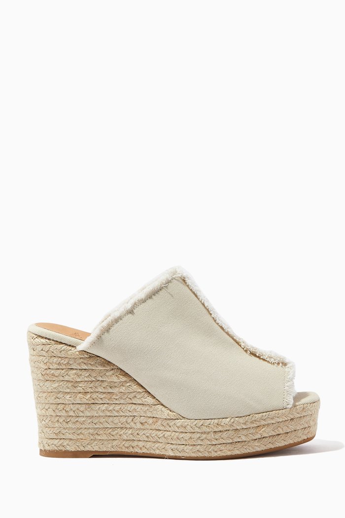

Fatima Mule Wedges in Canvas, Neutral