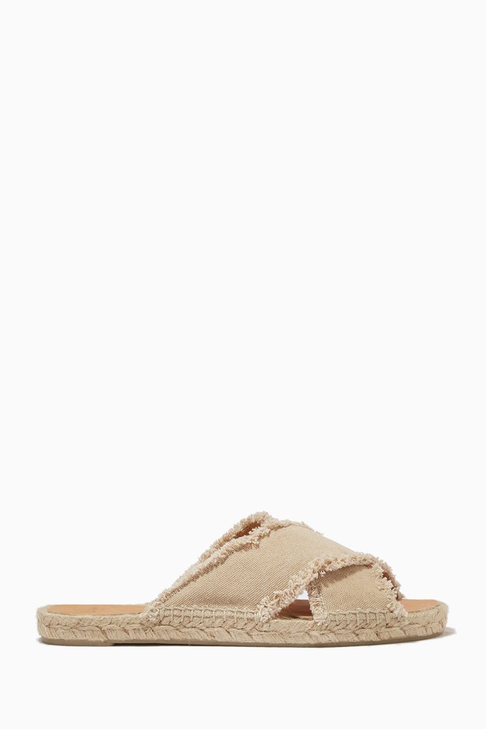 

Palmera Flat Slide Sandals in Canvas, Neutral