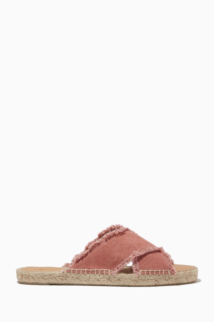 Palmera Flat Slide Sandals in Canvas, Pink