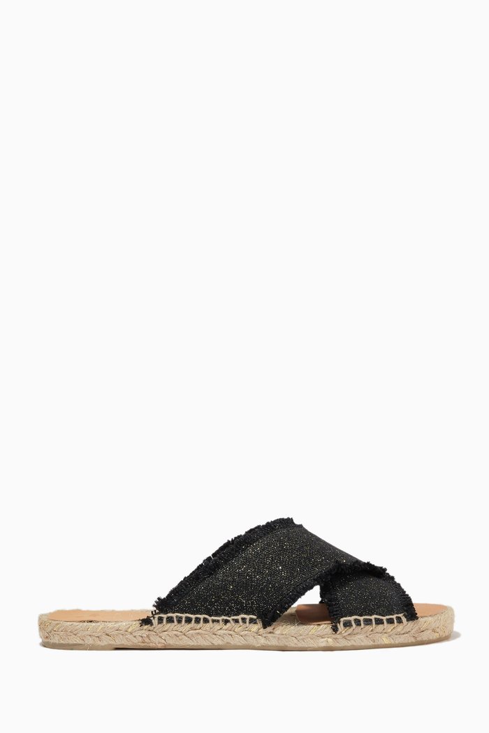 

Palmera Flat Slide Sandals in Canvas, Black
