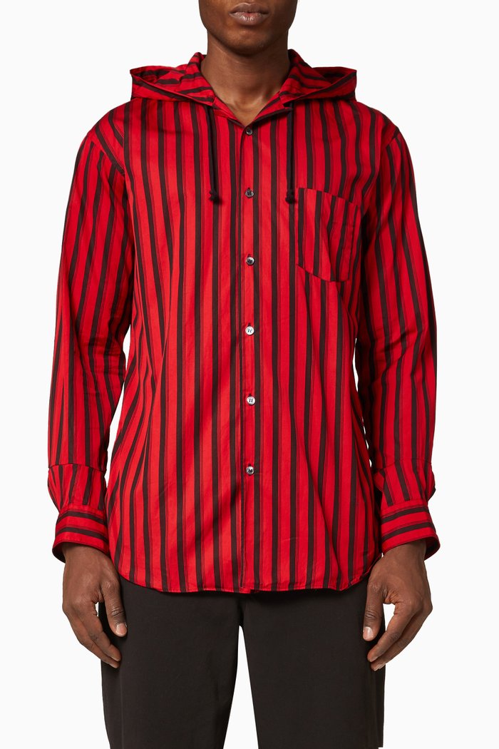 Hooded Shirt in Cotton Blend, Red