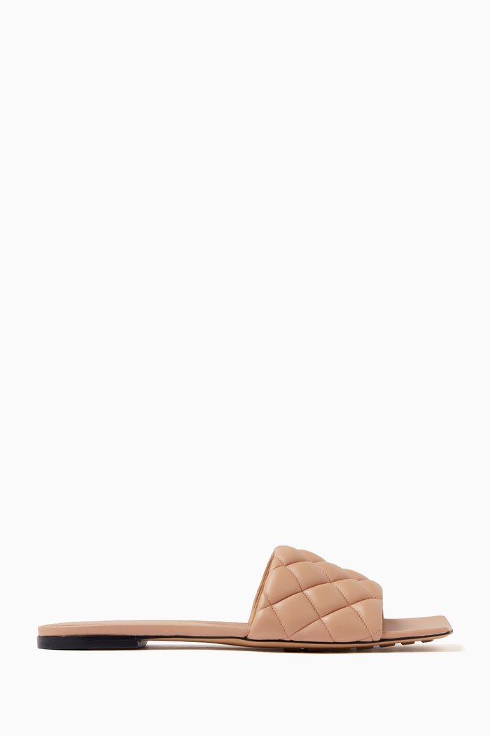 Padded Flat Sandals in Quilted Leather, Neutral