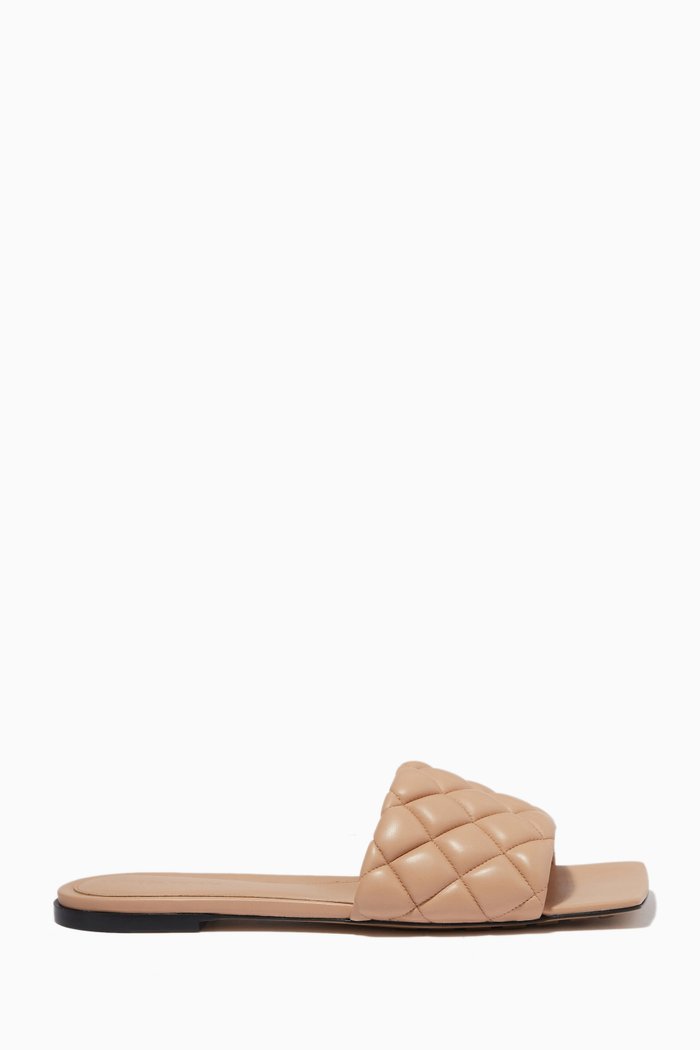 Flat Sandals in Intreccio Leather, Neutral