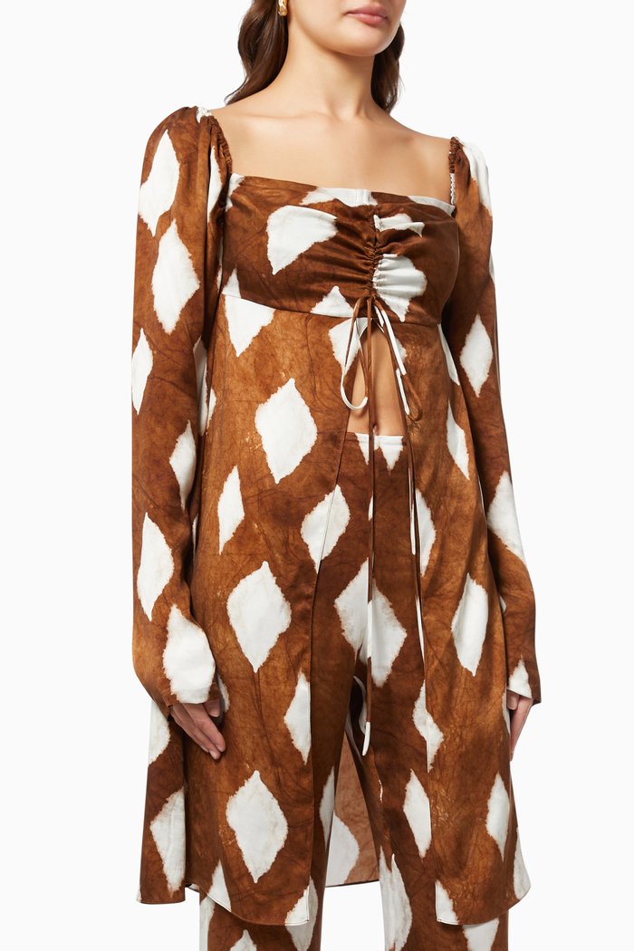 

Kenia Drawstring Top in Cupro, Brown