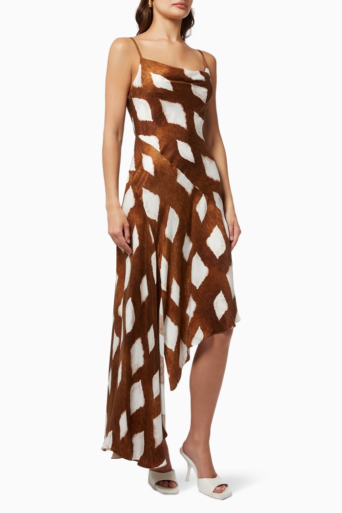 

Kamilla Asymmetric Dress in Cupro, Brown