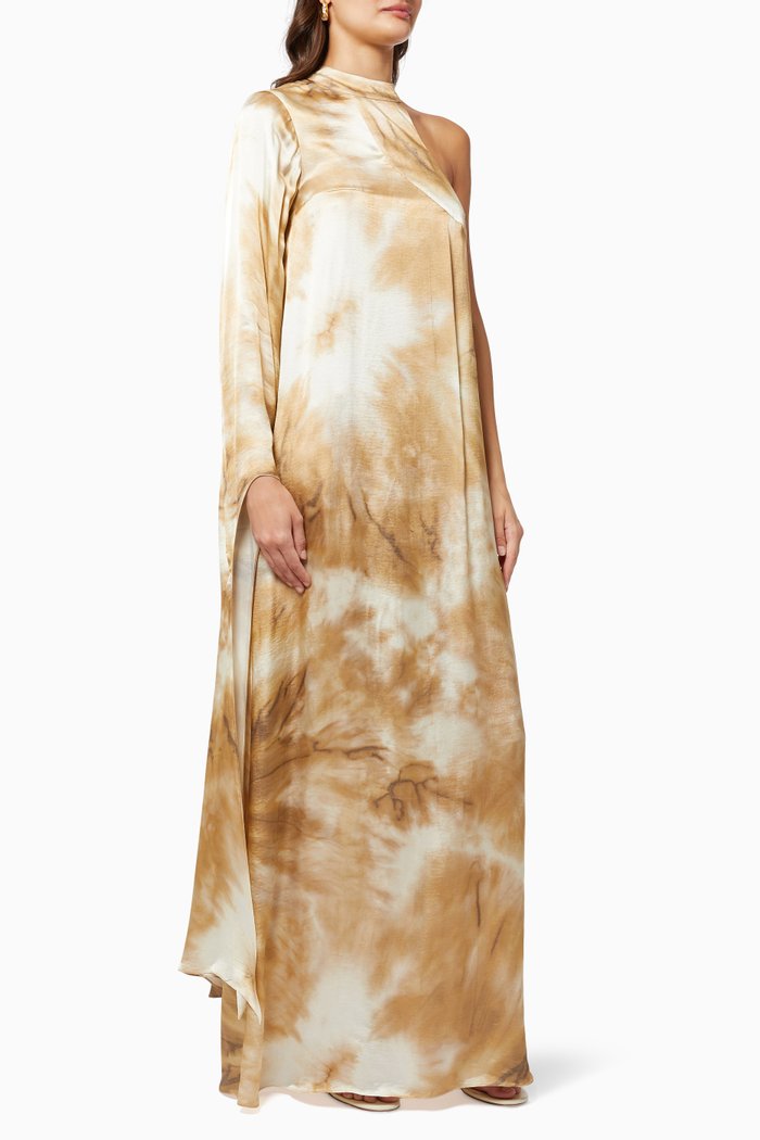 

Millie Cape Sleeve Dress in Tie-dye Viscose Cupro, Neutral