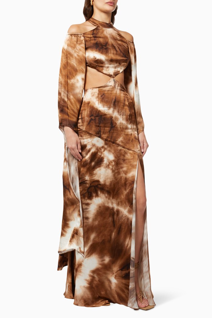 

Kali Cut-out Dress in Tie-dye Viscose Cupro, Brown