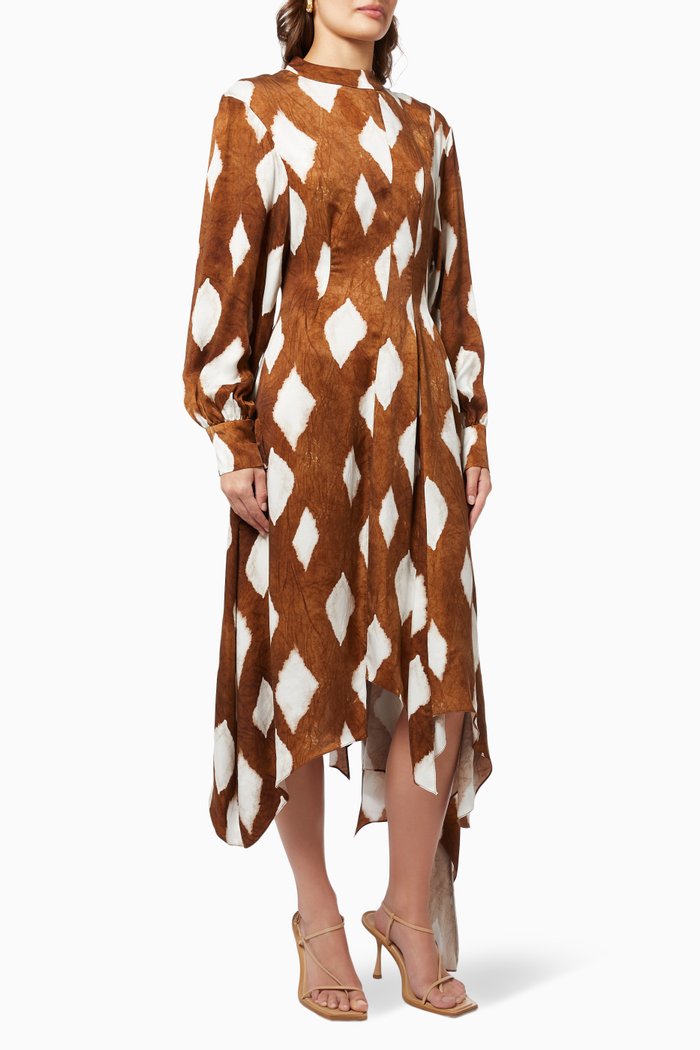 

Marta Asymmetric Hem Dress in Cupro, Brown