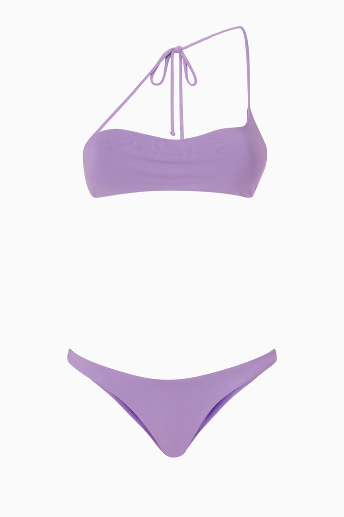 Single Strap Bikini Set in Lycra, Purple