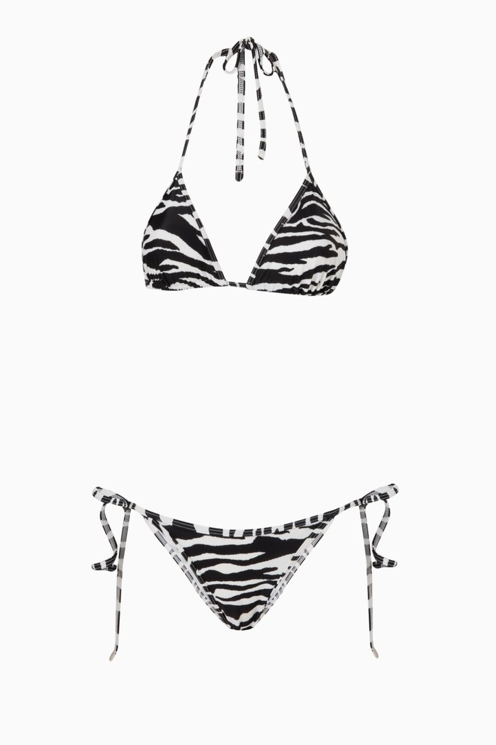 

Zebra Bikini Set in Printed Lycra, Black