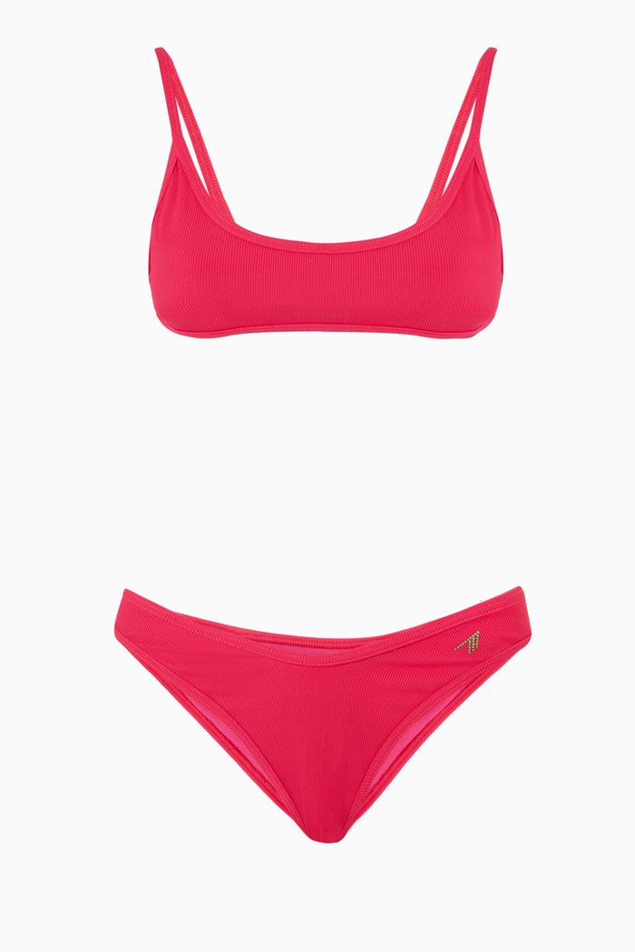 

Scoop Neck Bikini Set in Ribbed Lycra, Pink