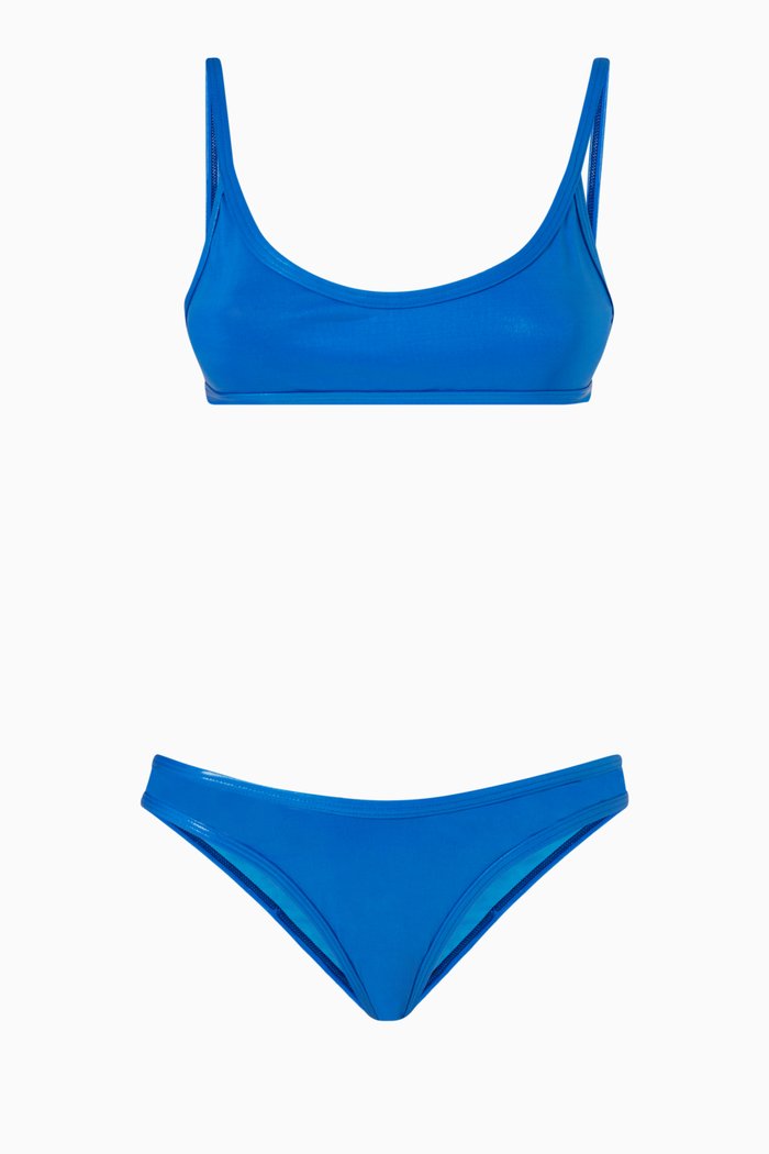 

Scoop Neck Bikini Set in Shiny Lycra, Blue