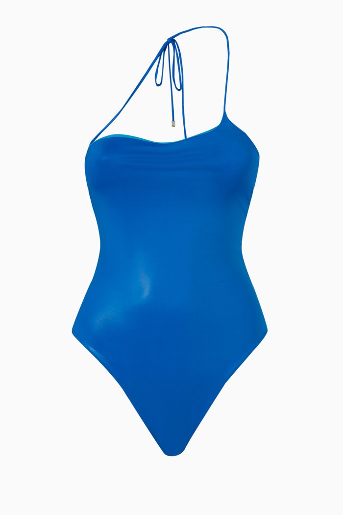

Single Strap Swimsuit in Shiny Lycra, Blue