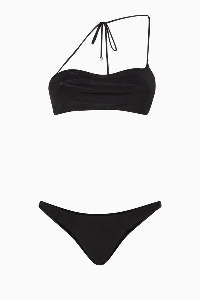 

Single Strap Bikini Set in Shiny Lycra, Black