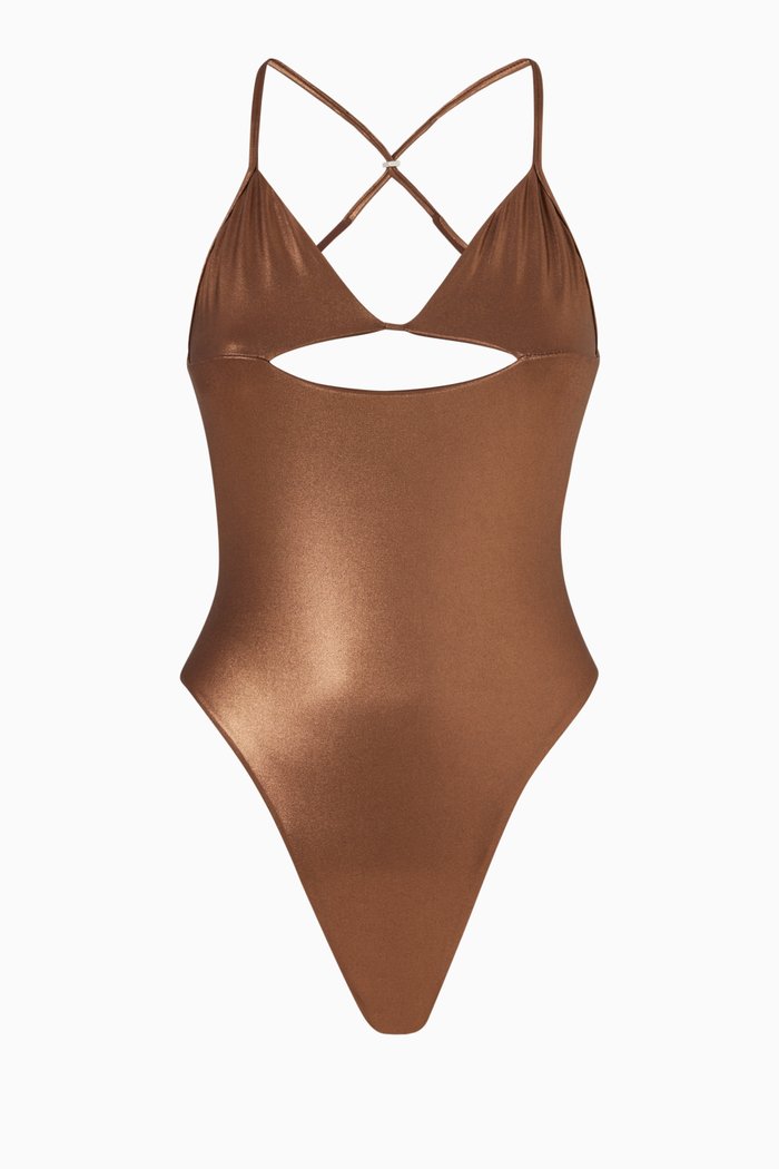 

High Leg Swimsuit in Metallic Lycra, Gold