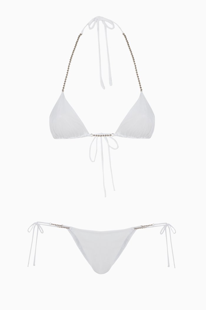 

Beaded Chain Bikini Set in Shiny Lycra, White