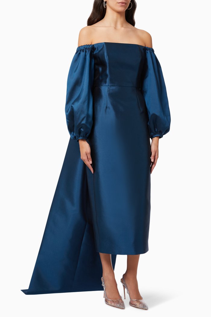 

Scarlett Midi Dress in Silk & Wool, Blue