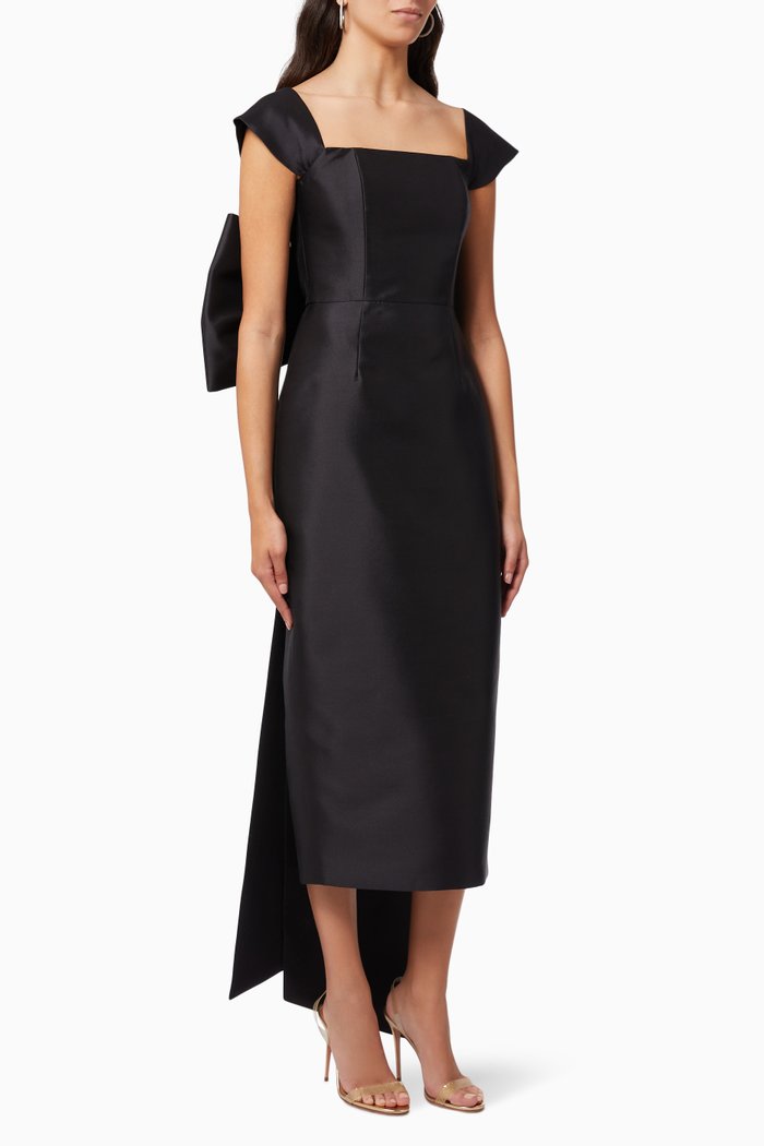 

Audrey Midi Dress in Silk & Wool Blend, Black