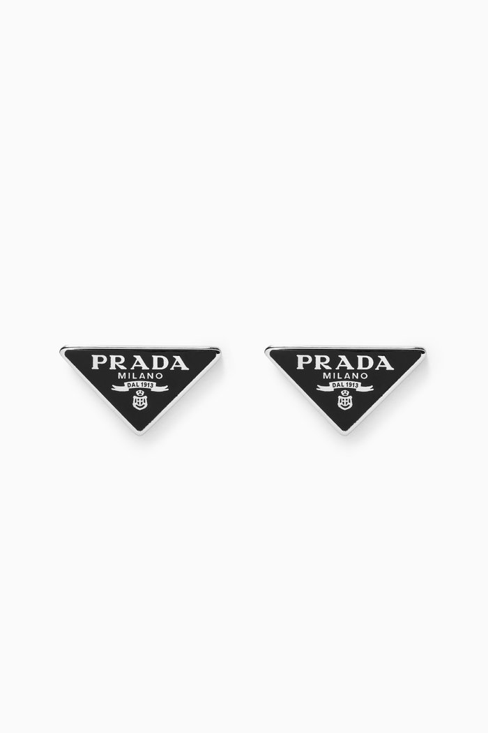 

Triangle Logo Enamel Stud Earrings in Sterling Silver, Black