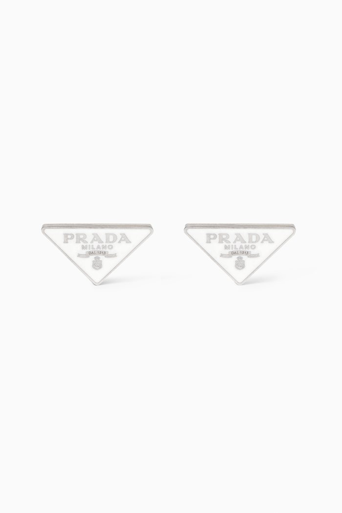

Triangle Logo Enamel Stud Earrings in Sterling Silver, White