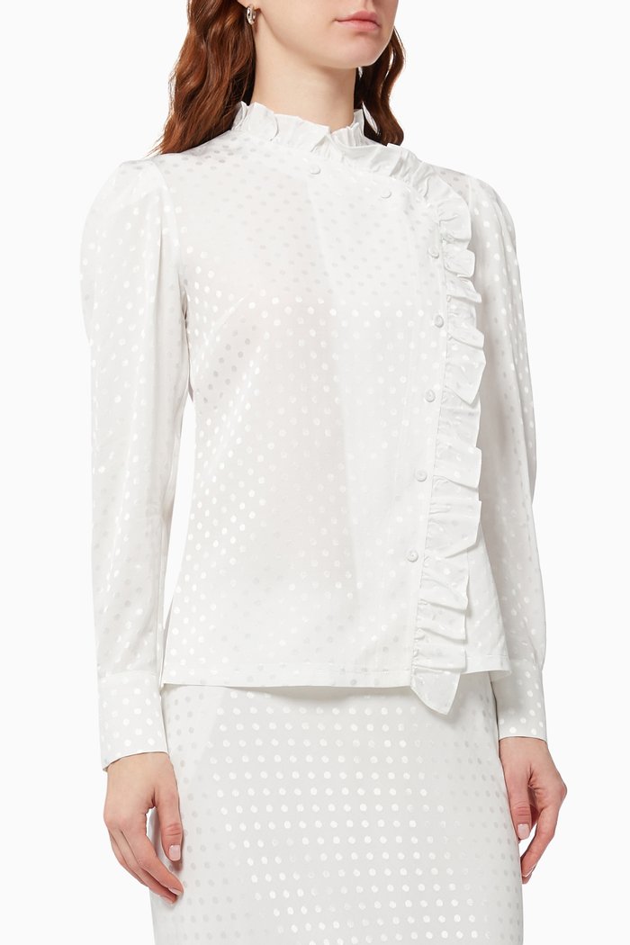 

Ruffle Trim Top, White