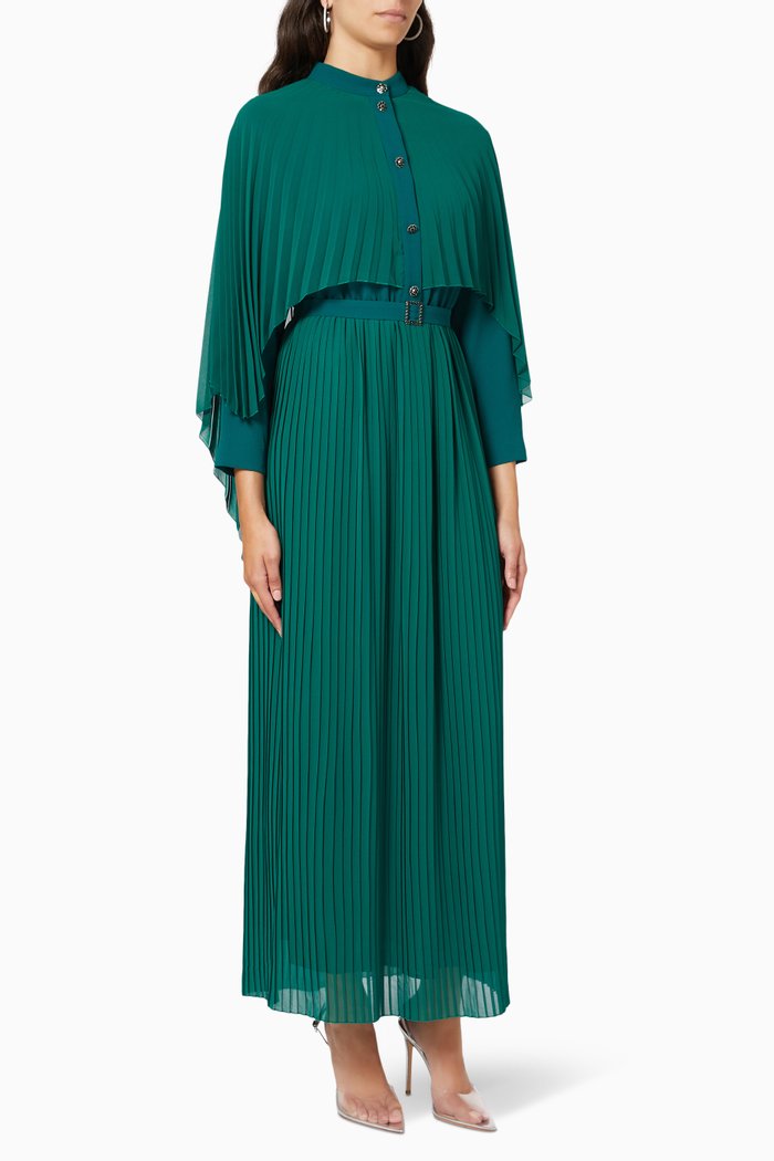 

Pleated Overlay Maxi Dress, Green