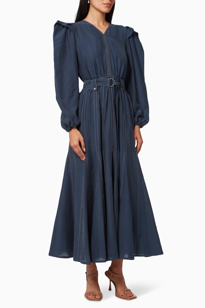 

Long Sleeve Belted Dress, Blue