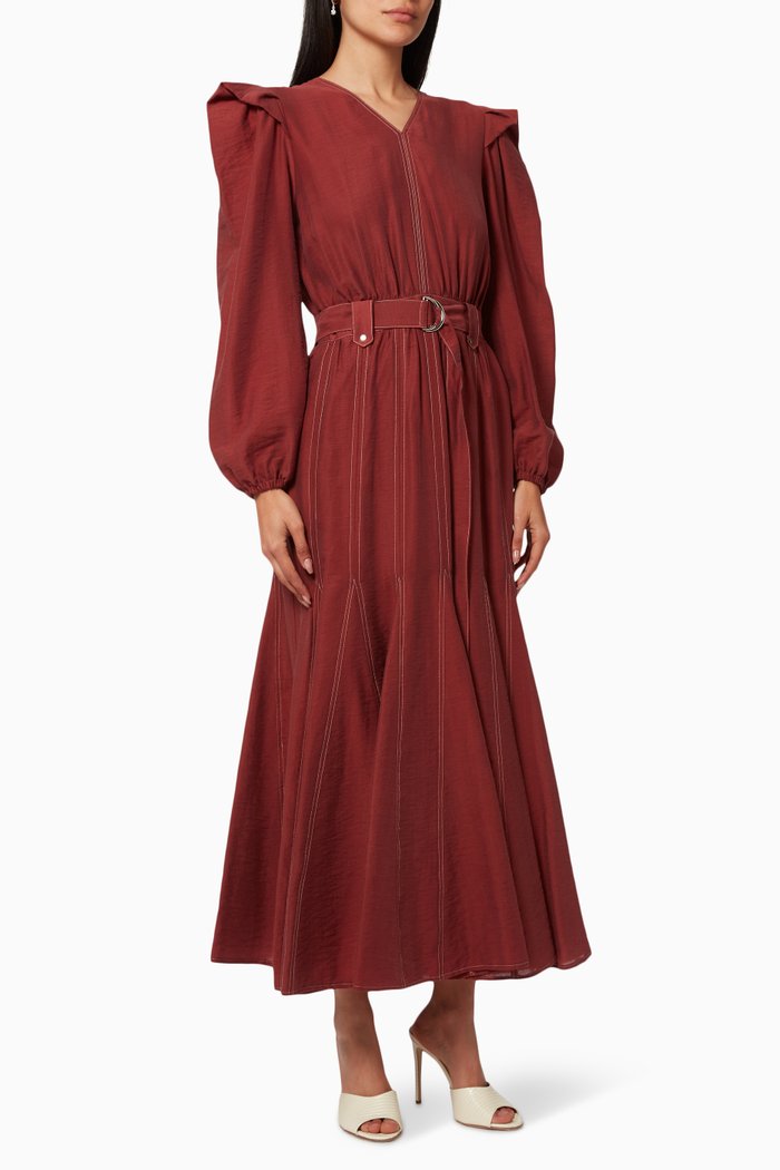 

Long Sleeve Belted Dress, Red
