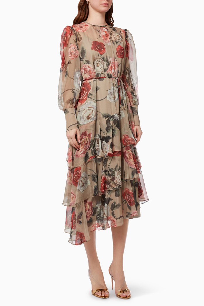 

Floral Midi Dress, Neutral