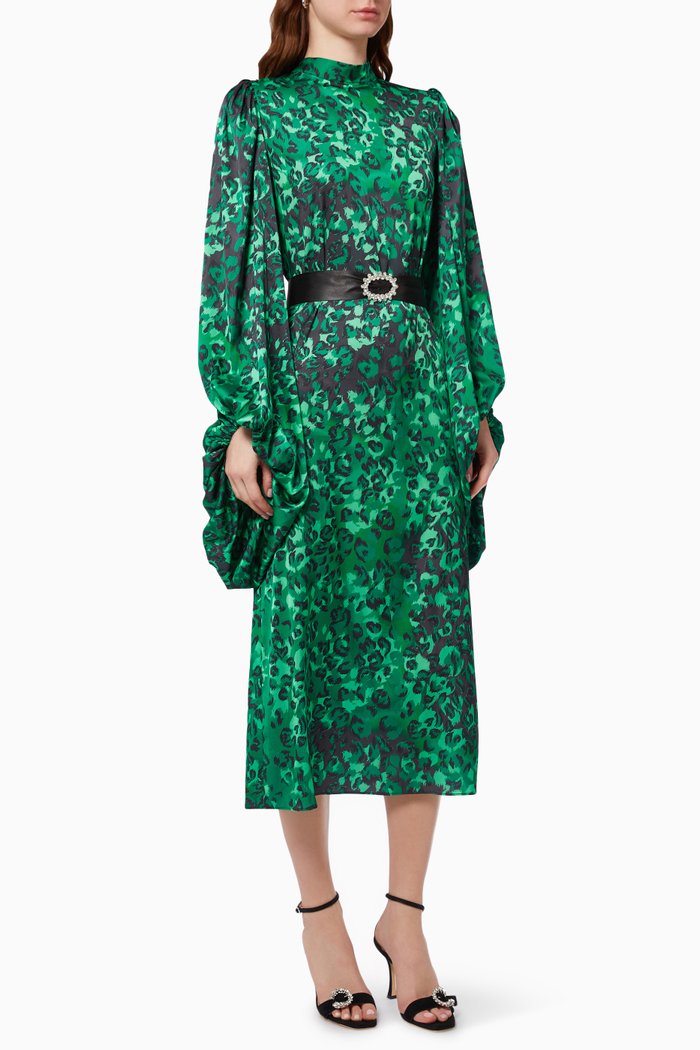 

Printed Midi Dress, Green
