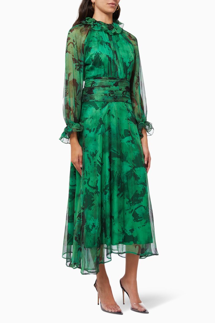 

Printed Midi Dress, Green