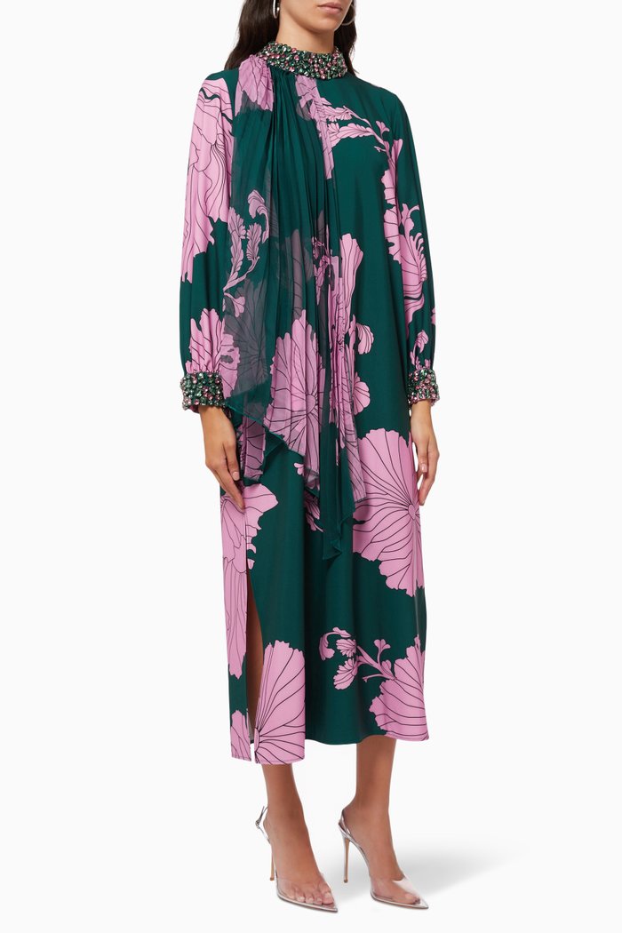 

Floral Print Midi Dress, Green
