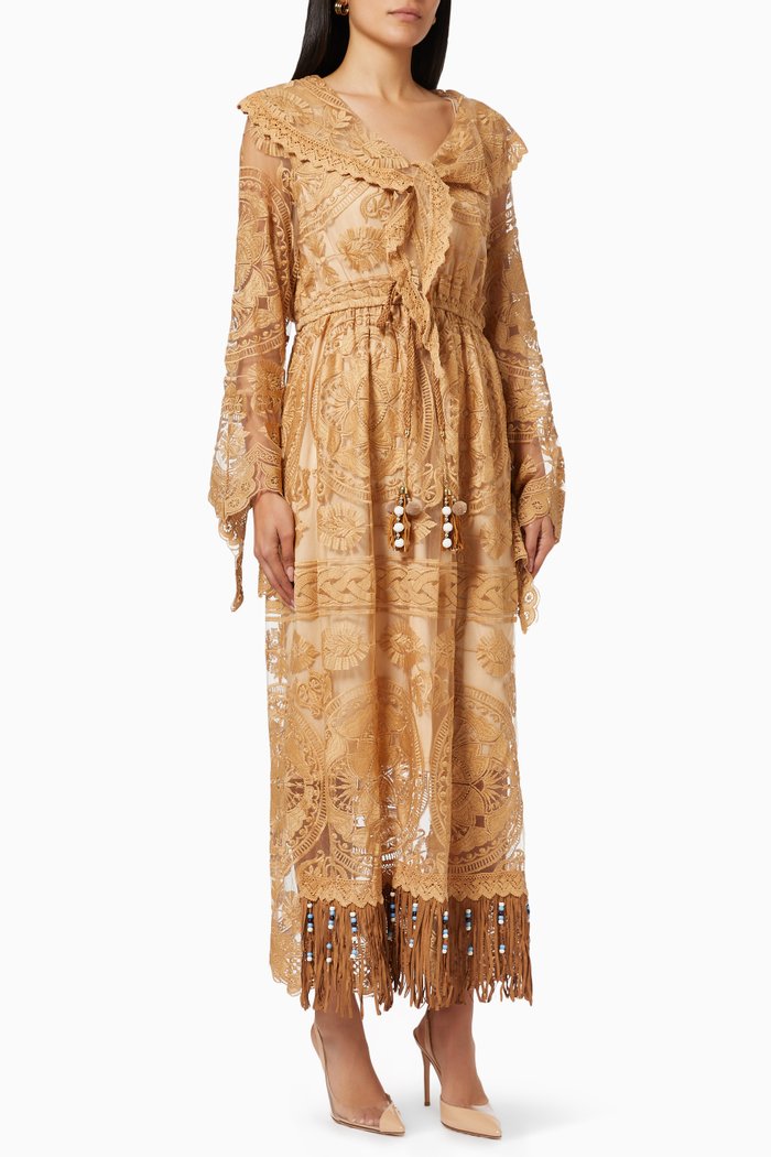 

Embroidered Maxi Dress, Brown