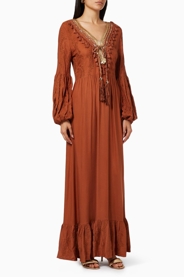 Embellished Maxi Dress, Brown