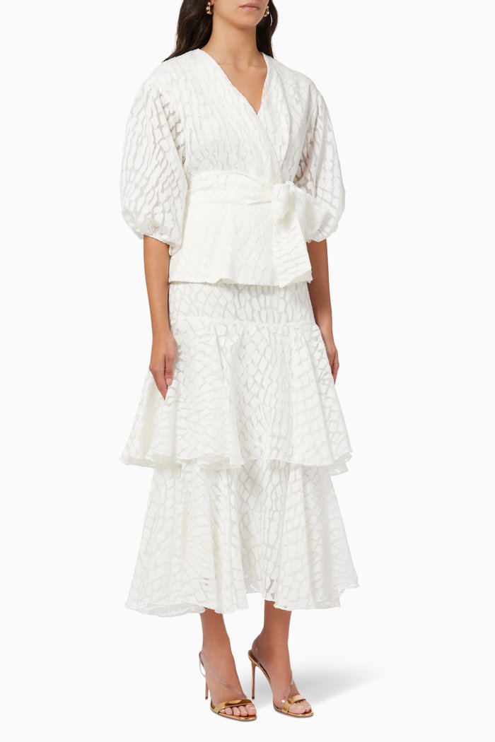 

Peplum Top & Tiered Skirt Set, White