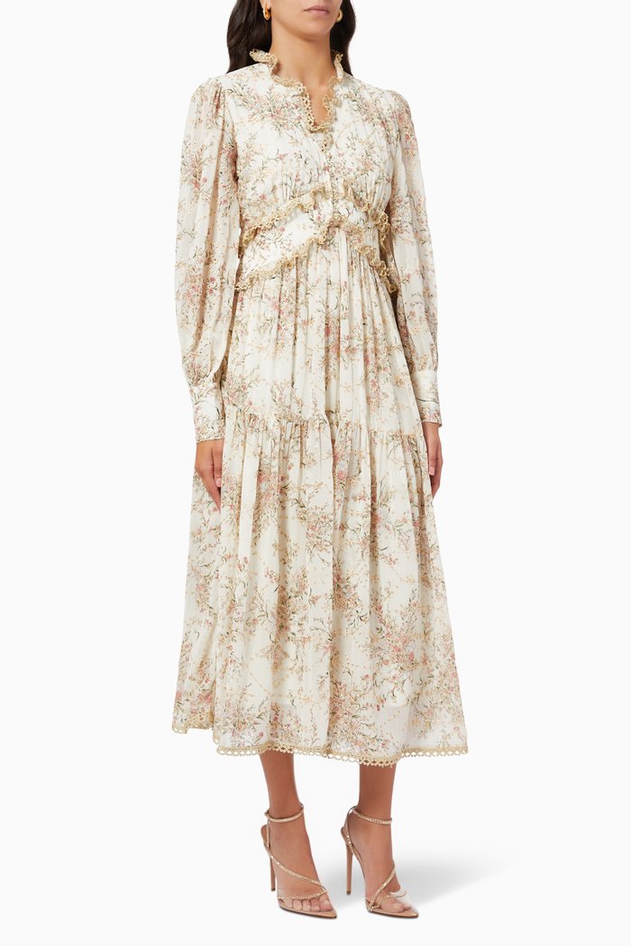 

Lace Trim Tiered Dress, White