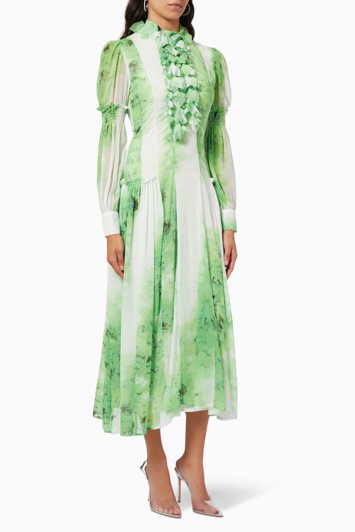 

Panelled Ruffle Dress, Green