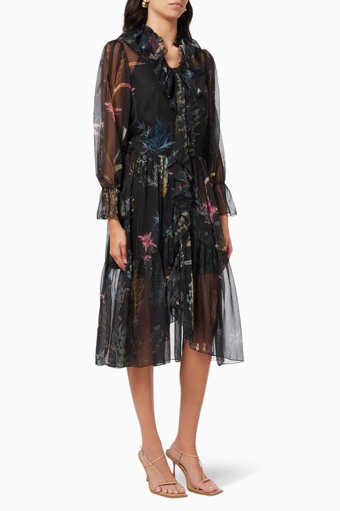

Ruffle Puff Sleeve Dress, Black