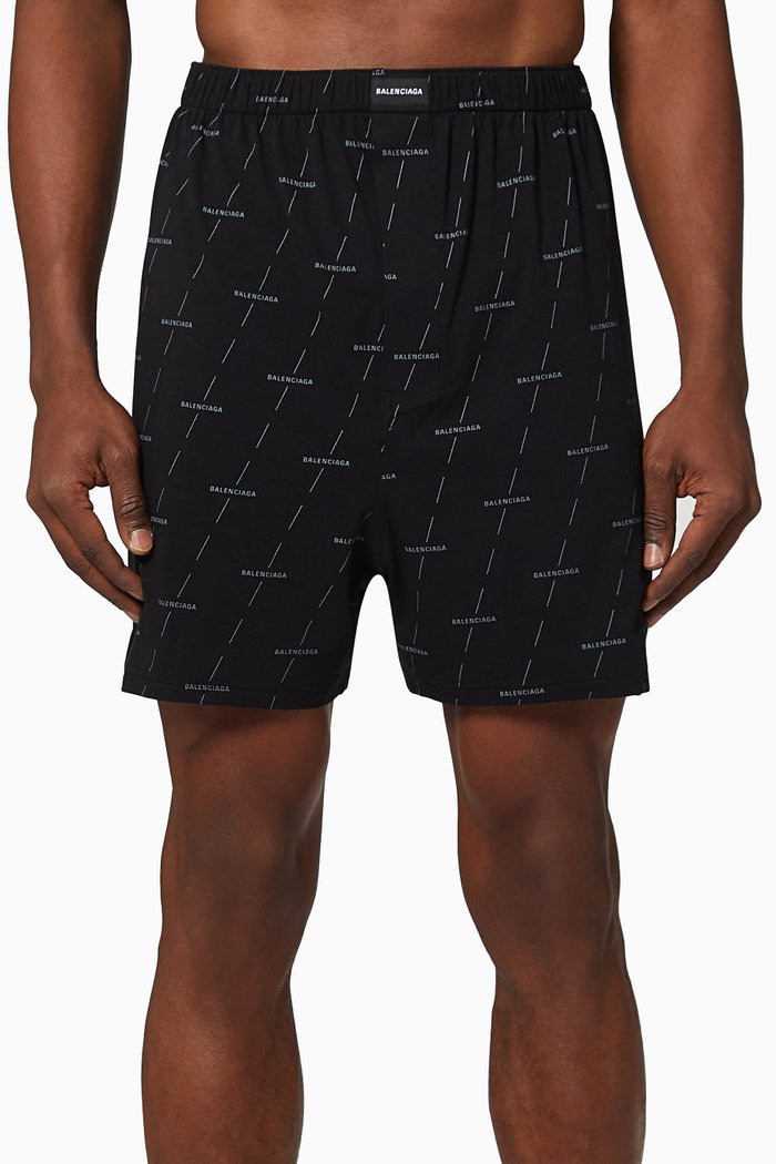

Allover Logo Pyjama Shorts in Cotton Jersey, Black