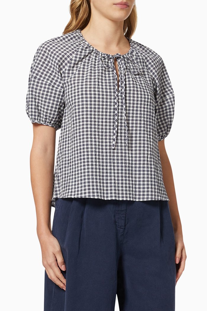 

Seersucker Blouse in Cotton, Blue