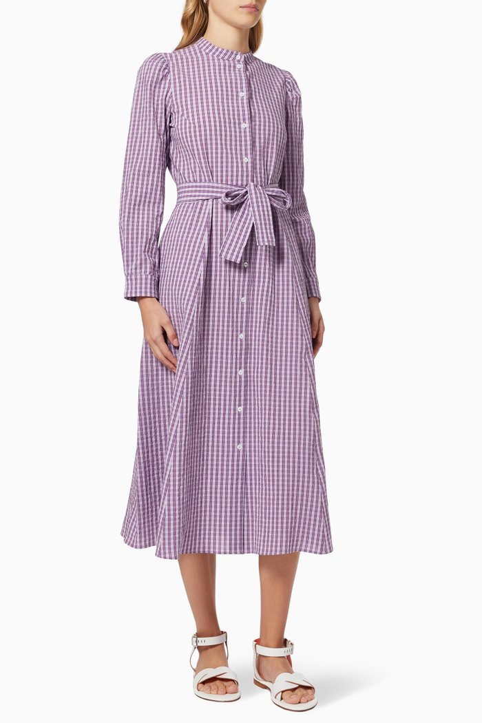 

Elios Dress in Seersucker Cotton, Purple