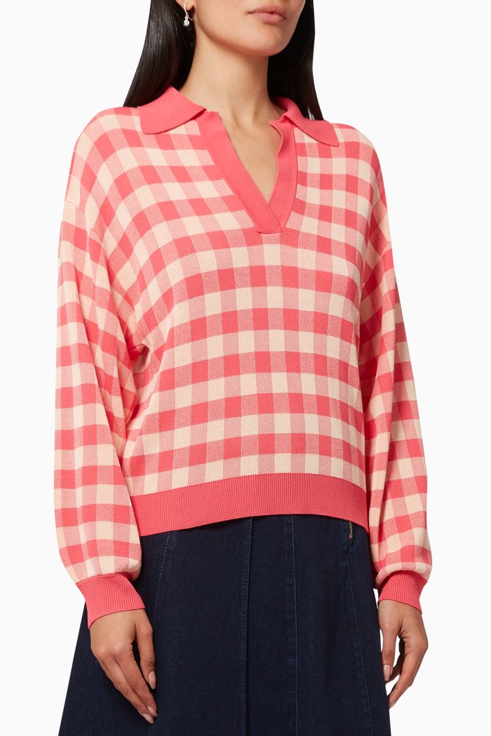 

Gingham Checked Polo Shirt, Pink