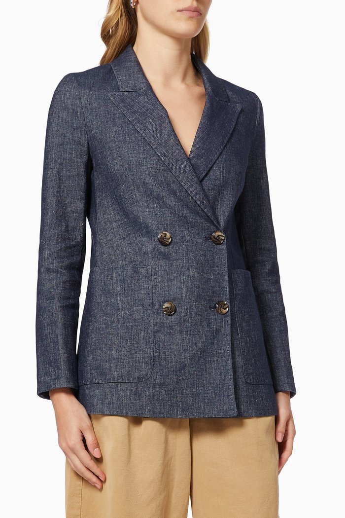 

Longline Blazer in Linen-cotton Drill, Blue